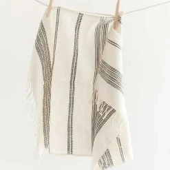 Aden Cotton Hand Towel, Natural with Grey