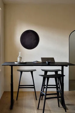 Bok Adjustable Solid Black Oak Desk, Black Base, 67