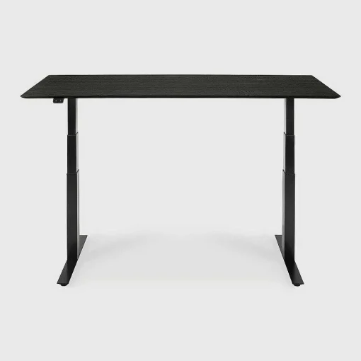 Bok Adjustable Solid Black Oak Desk, Black Base, 67"