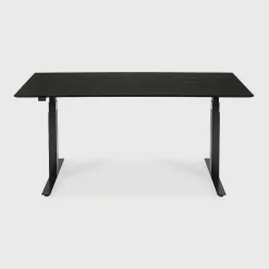 Bok Adjustable Solid Black Oak Desk, Black Base, 67