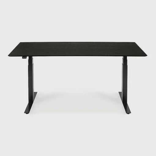 Bok Adjustable Solid Black Oak Desk, Black Base, 79"