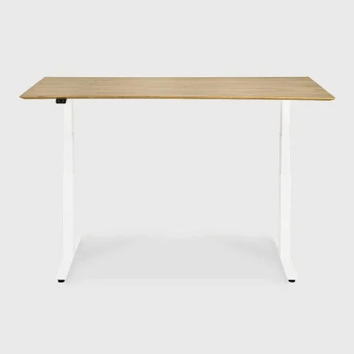 Bok Adjustable Solid Oak Desk, White Base, 55.5"