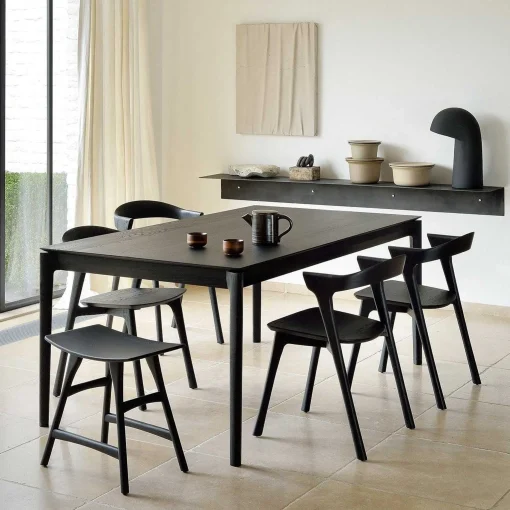 Bok Solid Black Oak Extendable Dining Table, 55.5"/ 87"