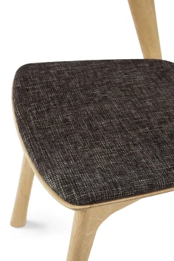 Bok Solid Oak Dining Chair, Varnished with Dark Brown Fabric Cushion