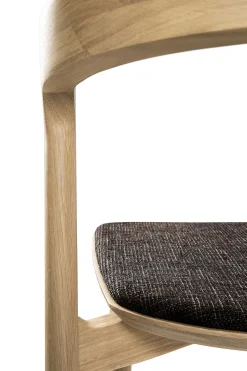 Bok Solid Oak Dining Chair, Varnished with Dark Brown Fabric Cushion