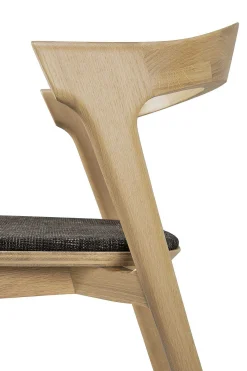 Bok Solid Oak Dining Chair, Varnished with Dark Brown Fabric Cushion