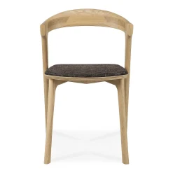 Bok Solid Oak Dining Chair, Varnished with Dark Brown Fabric Cushion