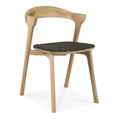 Bok Solid Oak Dining Chair, Varnished with Dark Brown Fabric Cushion