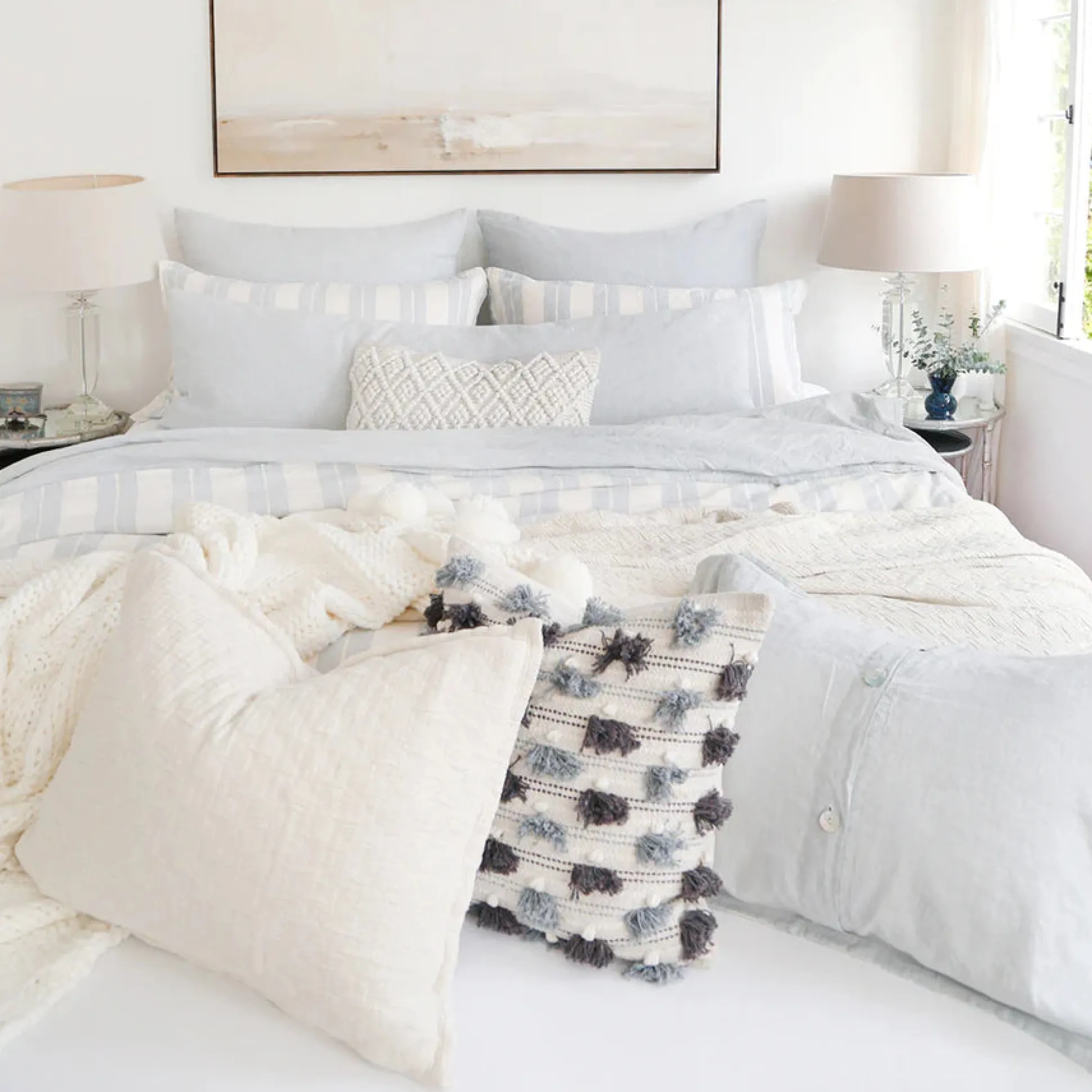 Carter Queen Duvet Cover, Ivory & Denim^Be Home Online