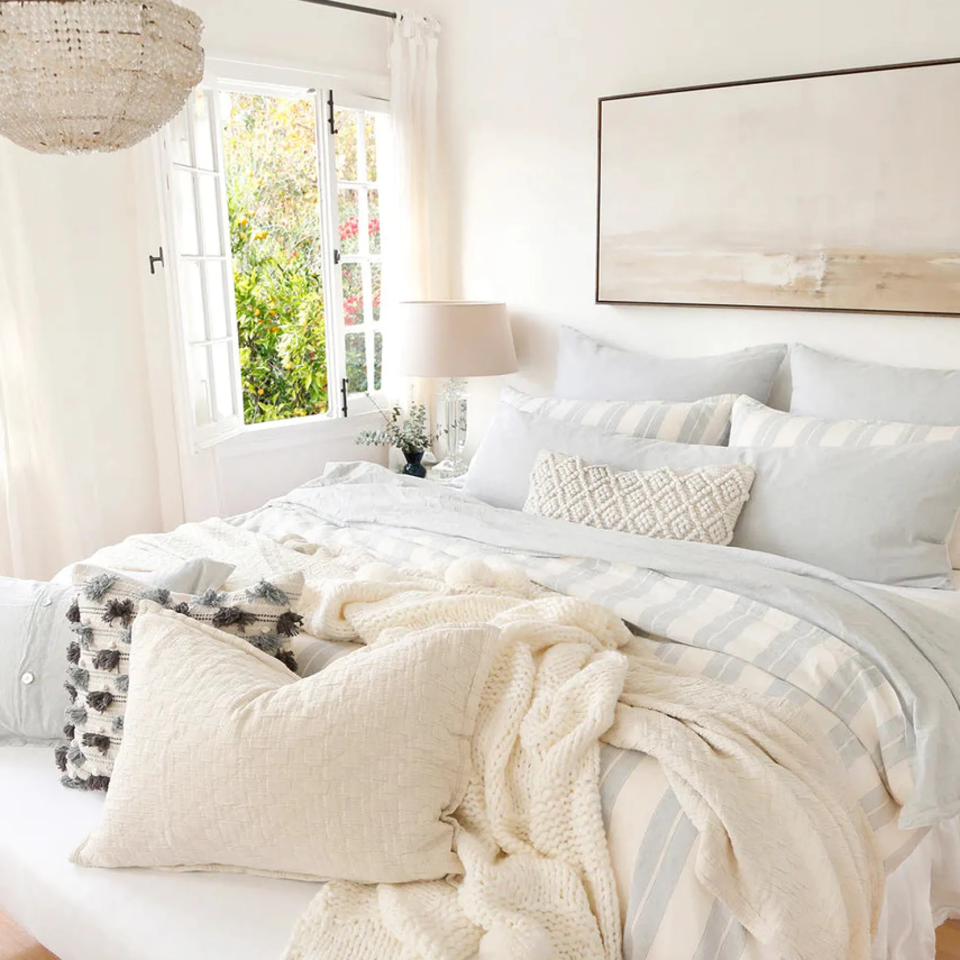 Carter Queen Duvet Cover, Ivory & Denim^Be Home Online