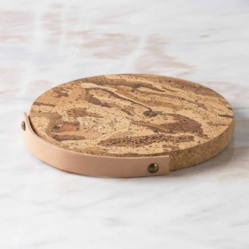 Cork Trivet with Leather Handle, Small