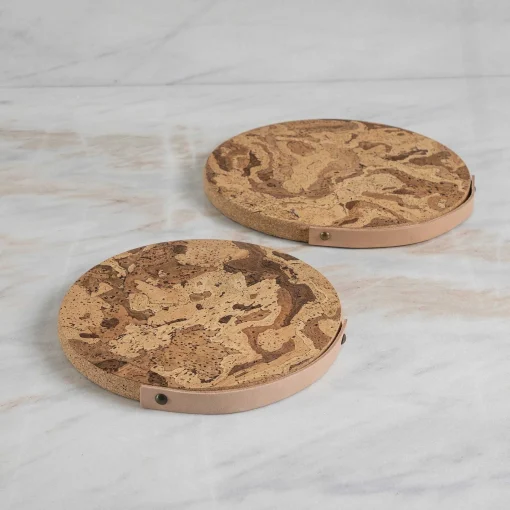Cork Trivet with Leather Handle, Medium