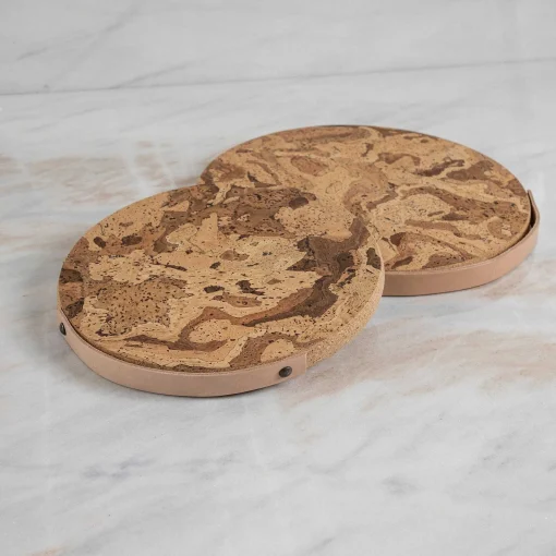 Cork Trivet with Leather Handle, Medium