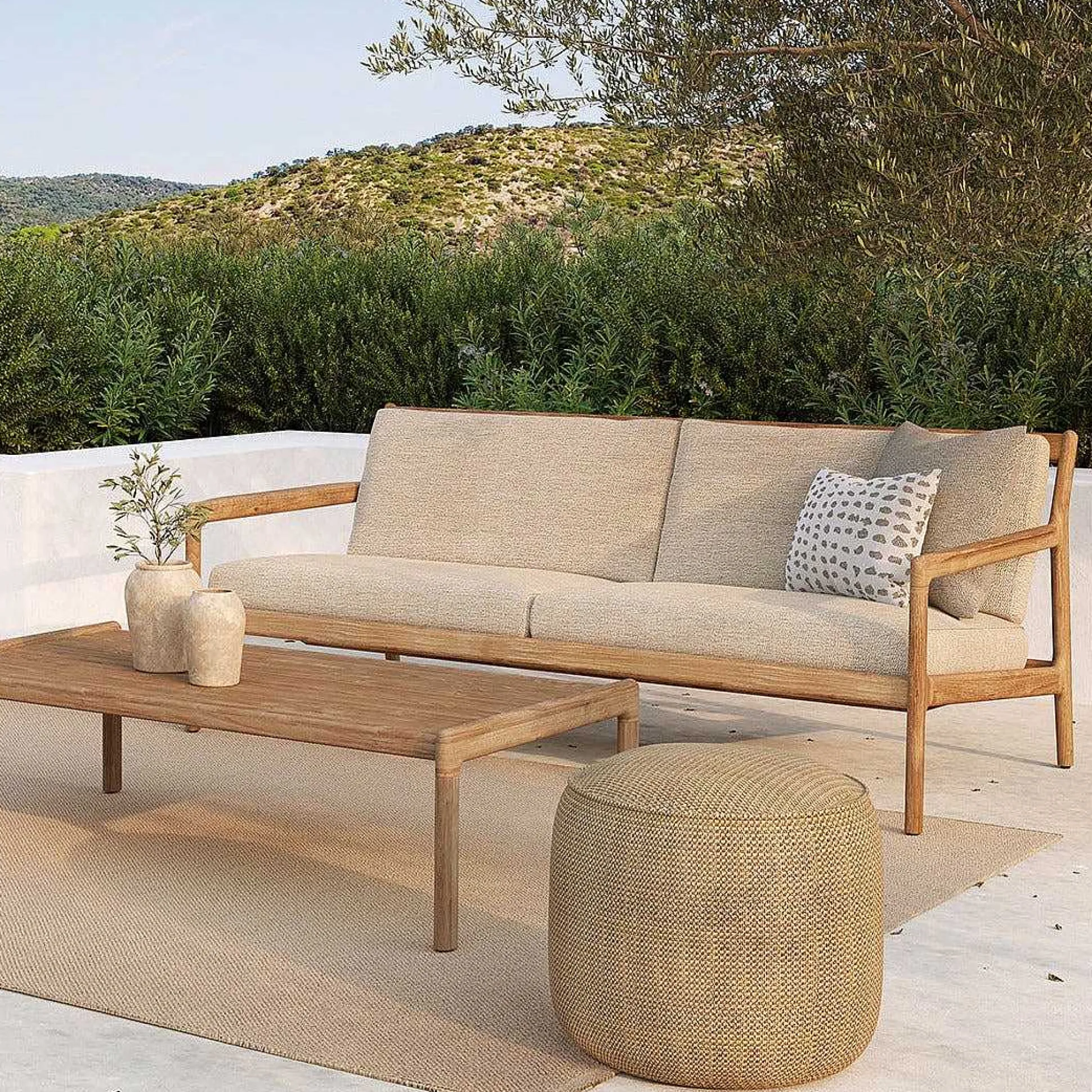 Donut Outdoor Pouf, Marsala Check Fabric