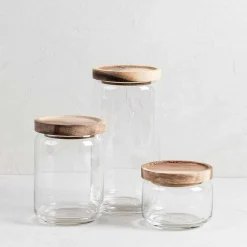 Glass Container with Acacia Lid Small