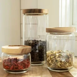 Glass Container with Acacia Lid Small