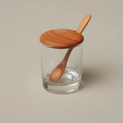 Glass Mini Cellar with Teak Lid & Spoon