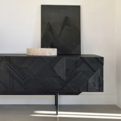 Graphic Solid Black Teak Media Console, 63