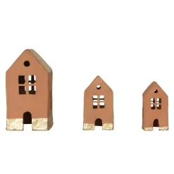 Handmade Paper Mache Houses with Gold Foil, Terracotta, Set of 3^Be Home Best