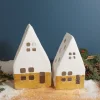 Handmade Paper Mache  Houses with Gold Foil, White, Set of 2^Be Home Flash Sale