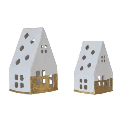 Handmade Paper Mache  Houses with Gold Foil, White, Set of 2^Be Home Flash Sale