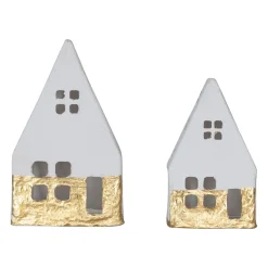 Handmade Paper Mache  Houses with Gold Foil, White, Set of 2^Be Home Flash Sale