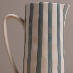 Hand-Painted Stoneware Pitcher with Stripes^Be Home Hot