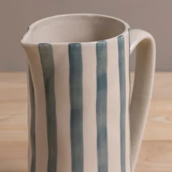 Hand-Painted Stoneware Pitcher with Stripes^Be Home Hot