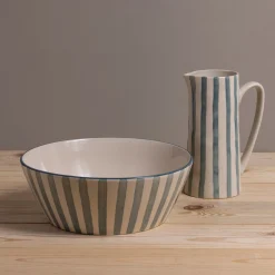 Hand-Painted Stoneware Pitcher with Stripes^Be Home Hot