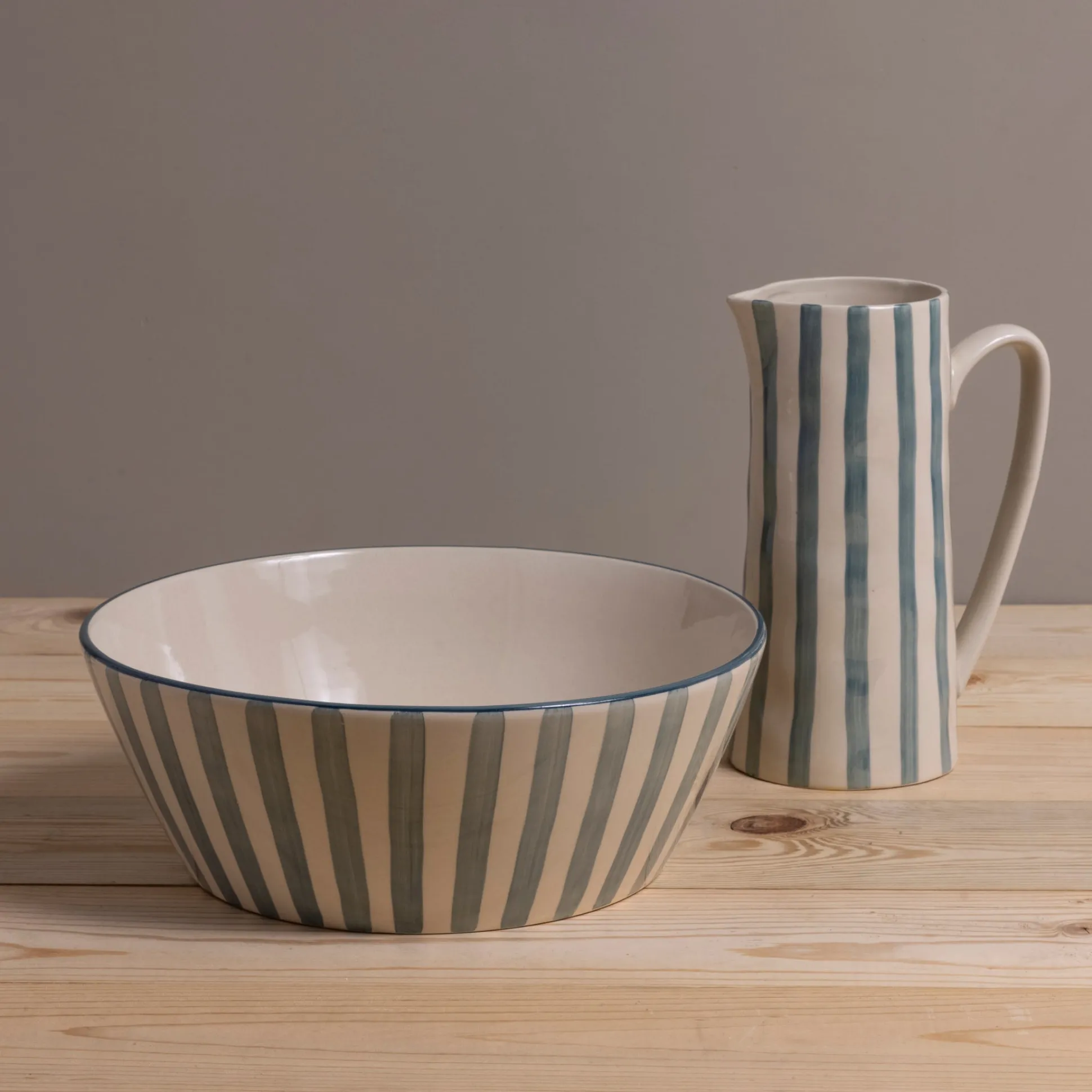 Hand-Painted Stoneware Pitcher with Stripes^Be Home Hot