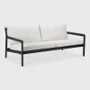 Jack Solid Black Teak Outdoor 2 Seater Sofa, Off White Fabric