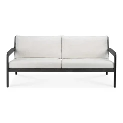 Jack Solid Black Teak Outdoor 2 Seater Sofa, Off White Fabric