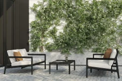 Jack Solid Black Teak Outdoor 2 Seater Sofa, Off White Fabric