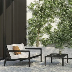 Jack Solid Black Teak Outdoor Coffee Table, 47.5