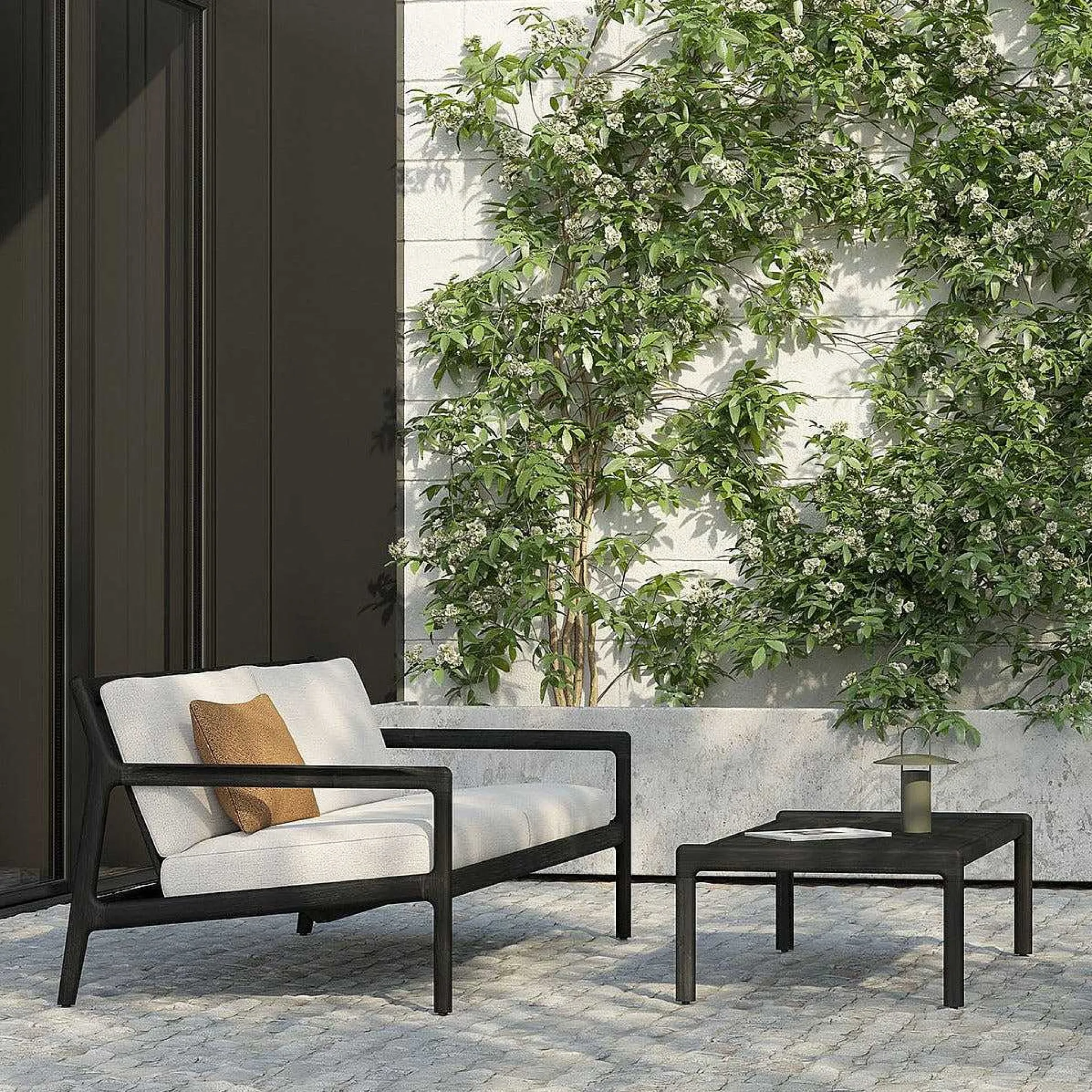 Jack Solid Black Teak Outdoor Coffee Table, 47.5