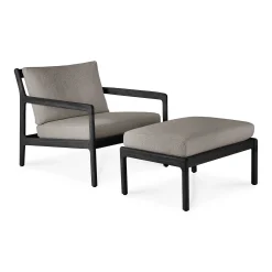 Jack Solid Black Teak Outdoor Footstool, Mocha