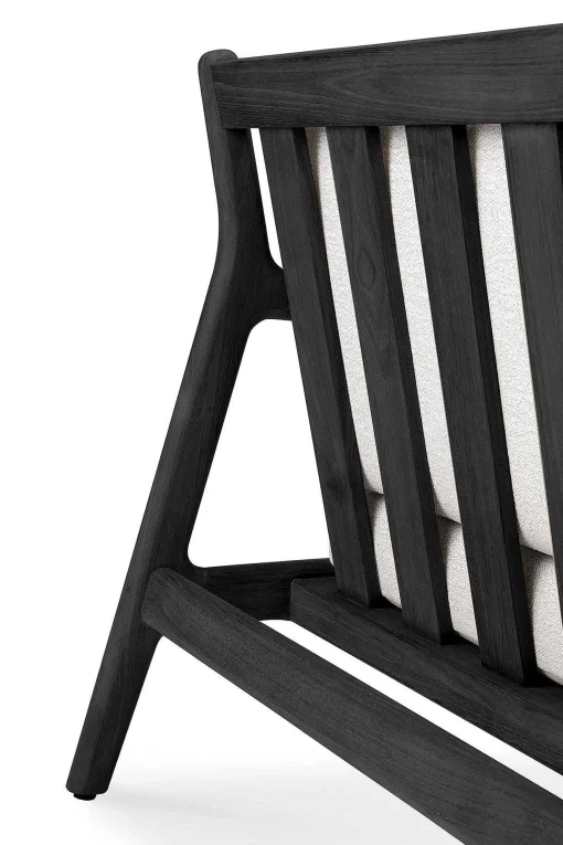 Jack Solid Black Teak Outdoor Lounge Chair, Off White Fabric