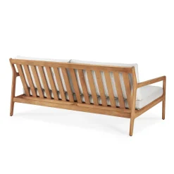 Jack Solid Teak Outdoor 2 Seater Sofa, Off White Fabric