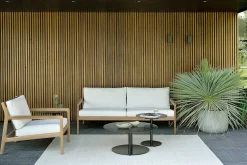 Jack Solid Teak Outdoor 2 Seater Sofa, Off White Fabric