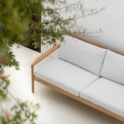 Jack Solid Teak Outdoor 2 Seater Sofa, Off White Fabric