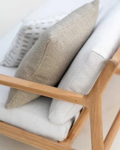 Jack Solid Teak Outdoor 2 Seater Sofa, Off White Fabric