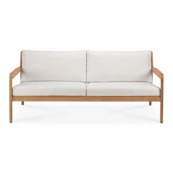 Jack Solid Teak Outdoor 2 Seater Sofa, Off White Fabric