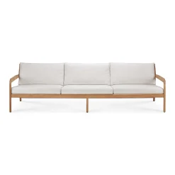 Jack Solid Teak Outdoor 3 Seater Sofa, Off White Fabric
