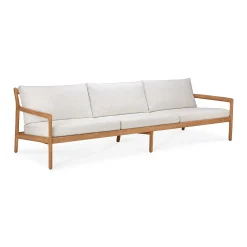 Jack Solid Teak Outdoor 3 Seater Sofa, Off White Fabric