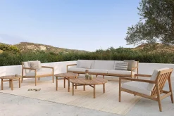 Jack Solid Teak Outdoor 3 Seater Sofa, Off White Fabric