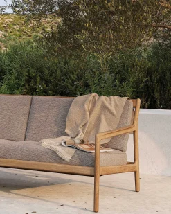 Jack Solid Teak Outdoor 2 Seater Sofa, Mocha Fabric