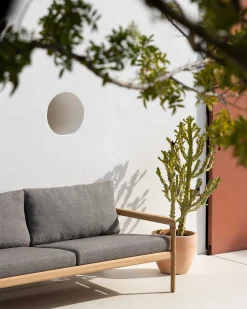 Jack Solid Teak Outdoor 2 Seater Sofa, Mocha Fabric