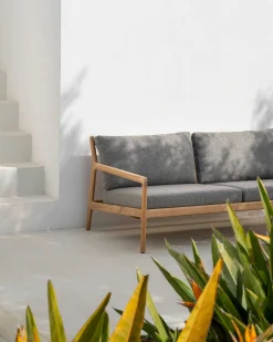 Jack Solid Teak Outdoor 2 Seater Sofa, Mocha Fabric