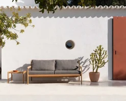 Jack Solid Teak Outdoor 2 Seater Sofa, Mocha Fabric