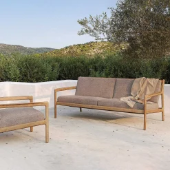 Jack Solid Teak Outdoor 2 Seater Sofa, Mocha Fabric